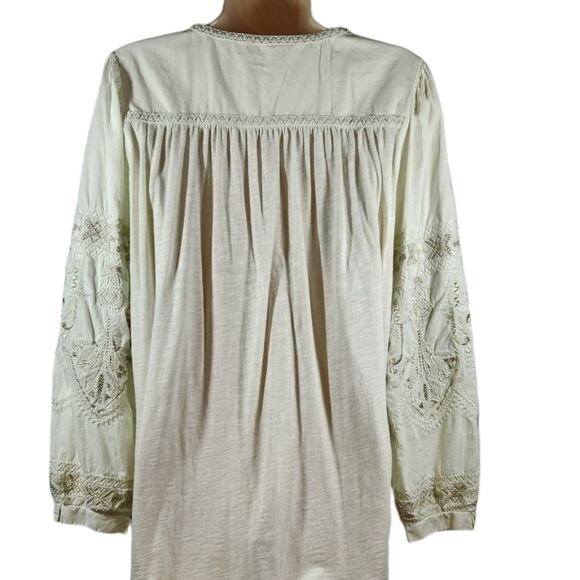 Soft Surroundings Boho Maribel Cotton Peasant Top Embroidered Cream Beige Gold M - Picture 7 of 16